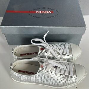 PRADA silver Sneakers w/ box size 37.5 7 US